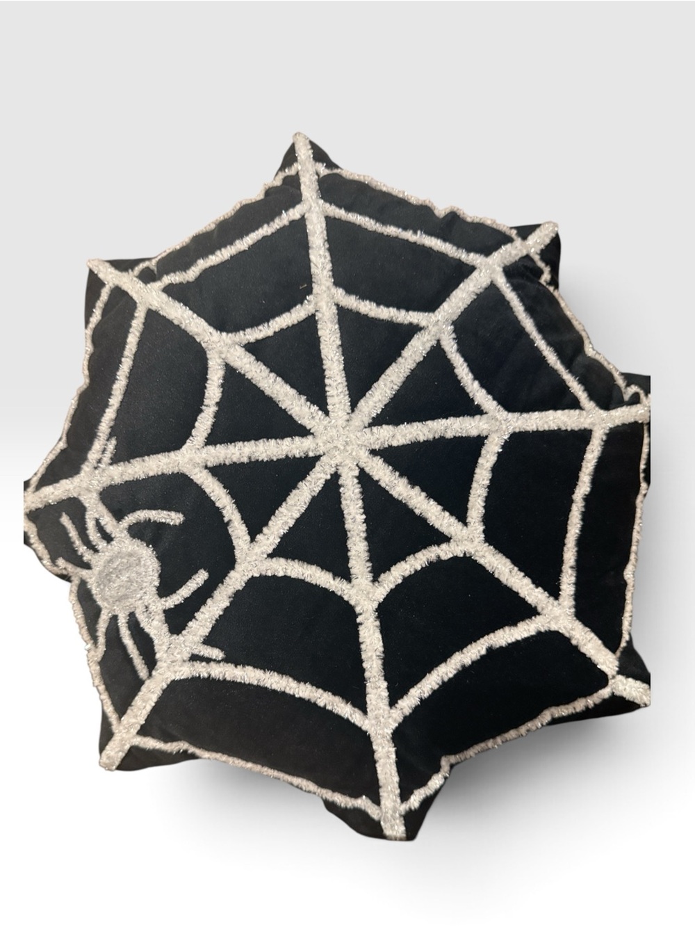 Black Spiderweb Holiday Throw Pillow with Silver Accents